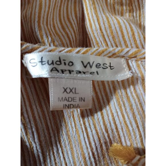 Studio West Yellow Striped Embroidered Tunic Top Womens XXL - Picture 4 of 7